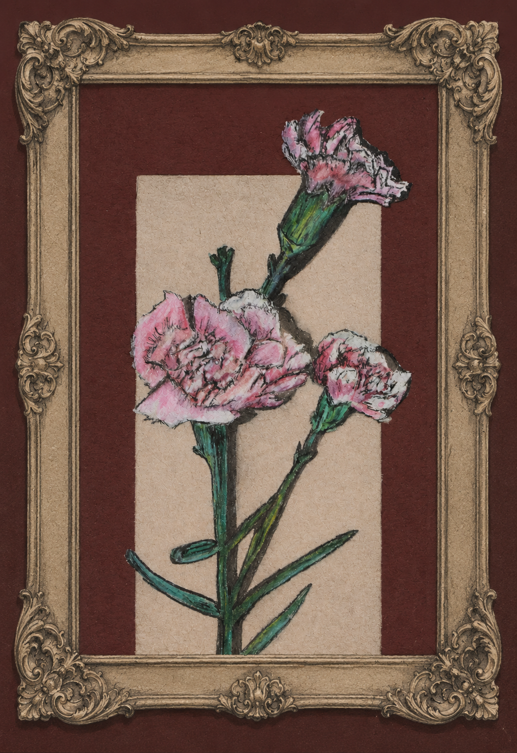 Pink flower still life in a frame