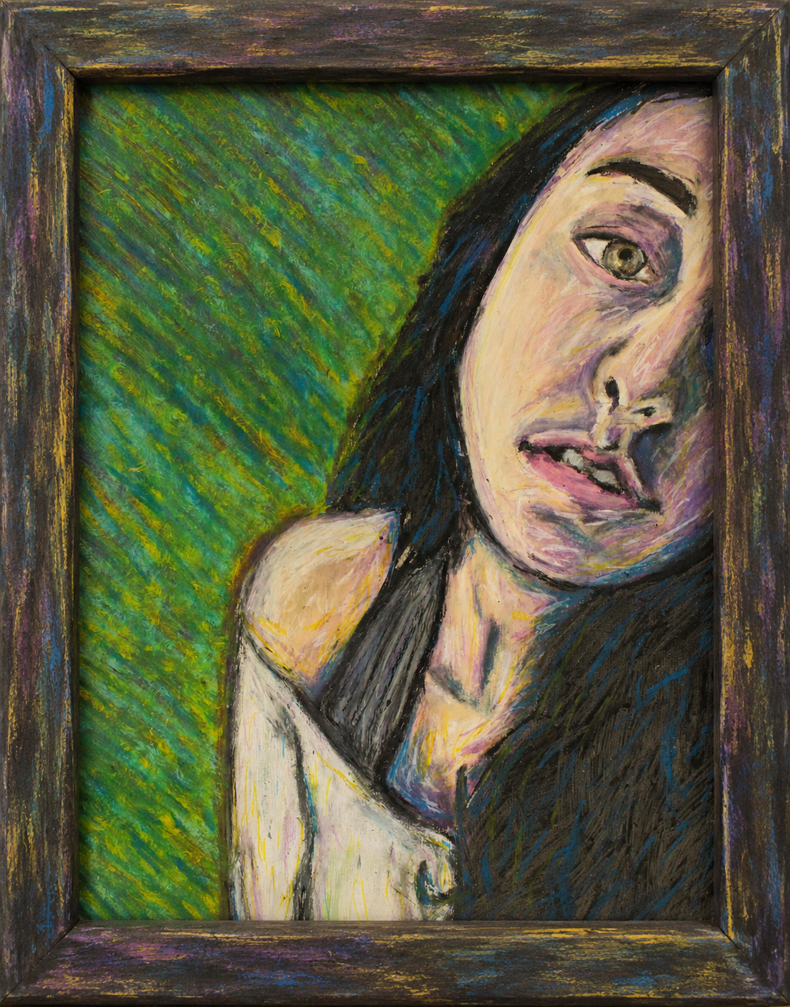 Green background portrait in a frame