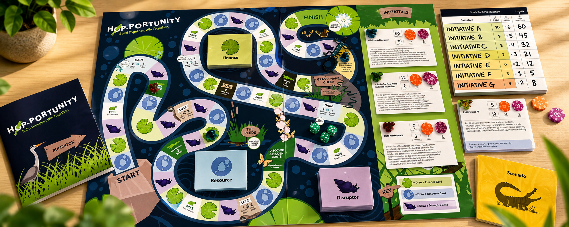 Hop-Portunity board game flat lay