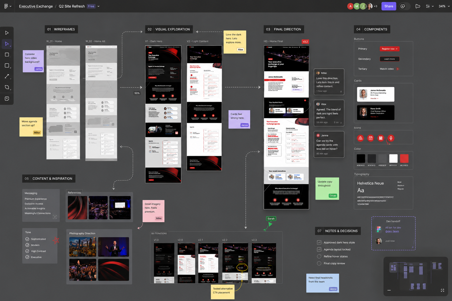 Executive Exchange Q2 site refresh — wireframes, visual exploration, and design decisions in Figma